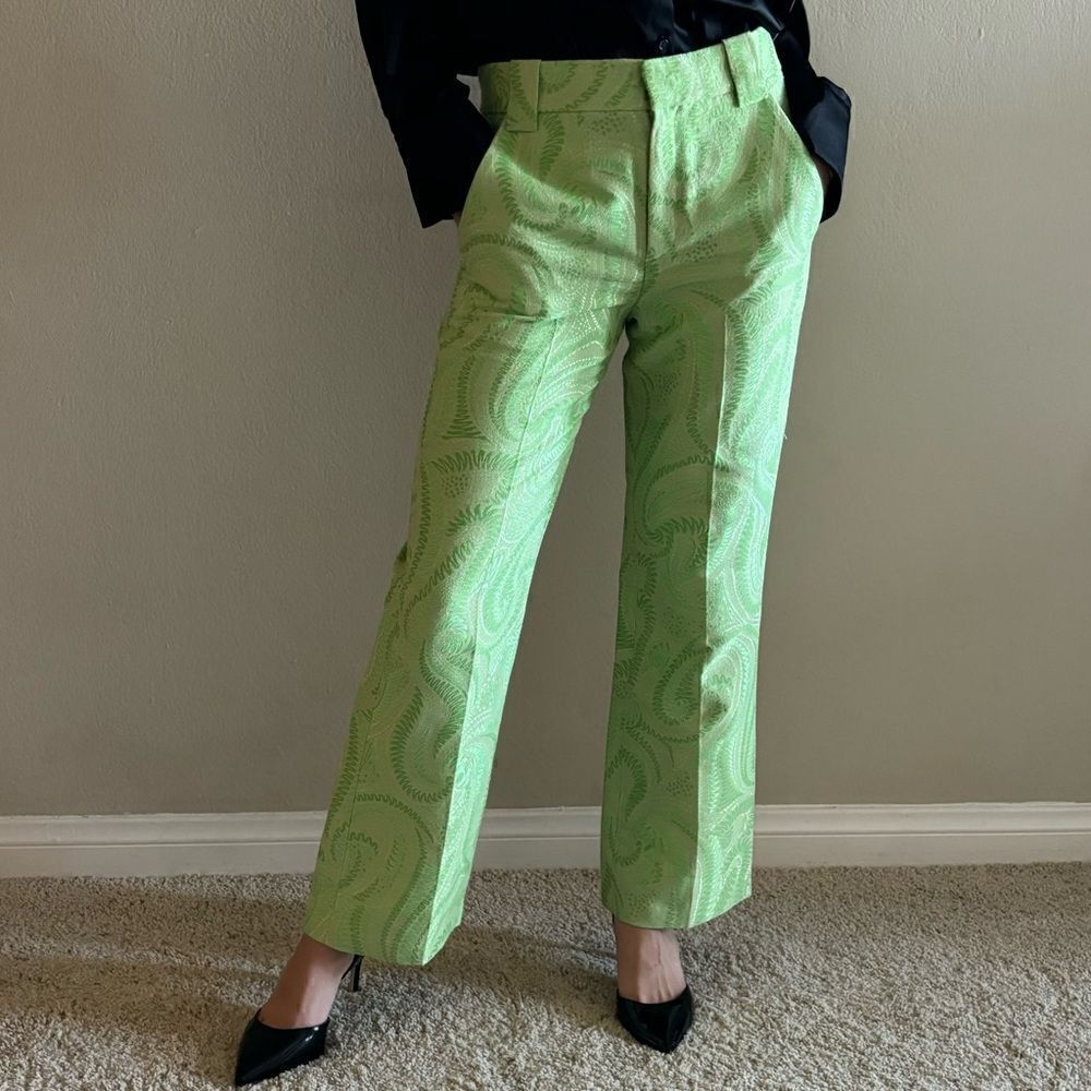 Rare A.L.C. Green Dress Pants Mid Waist Straight Leg Patterned Size S - Picture 2 of 11
